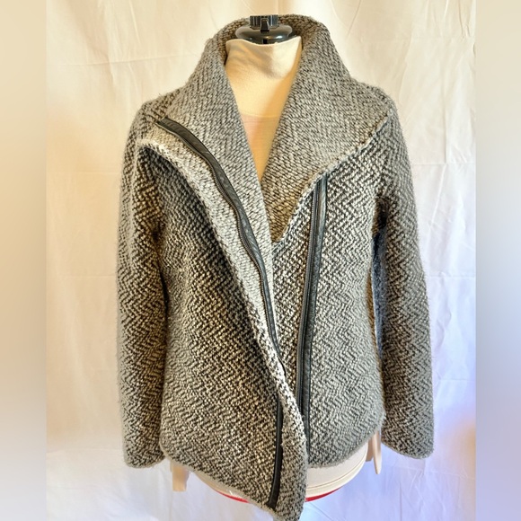 Eileen Fisher wool and Leather Moon High Collar Asymmetrical Jacket Size Large - Picture 4 of 12